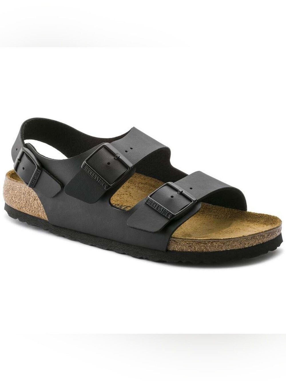 Birkenstock Milano Black Two-Strap Adjustable Sandal Slides Leather Size 37 US 7
